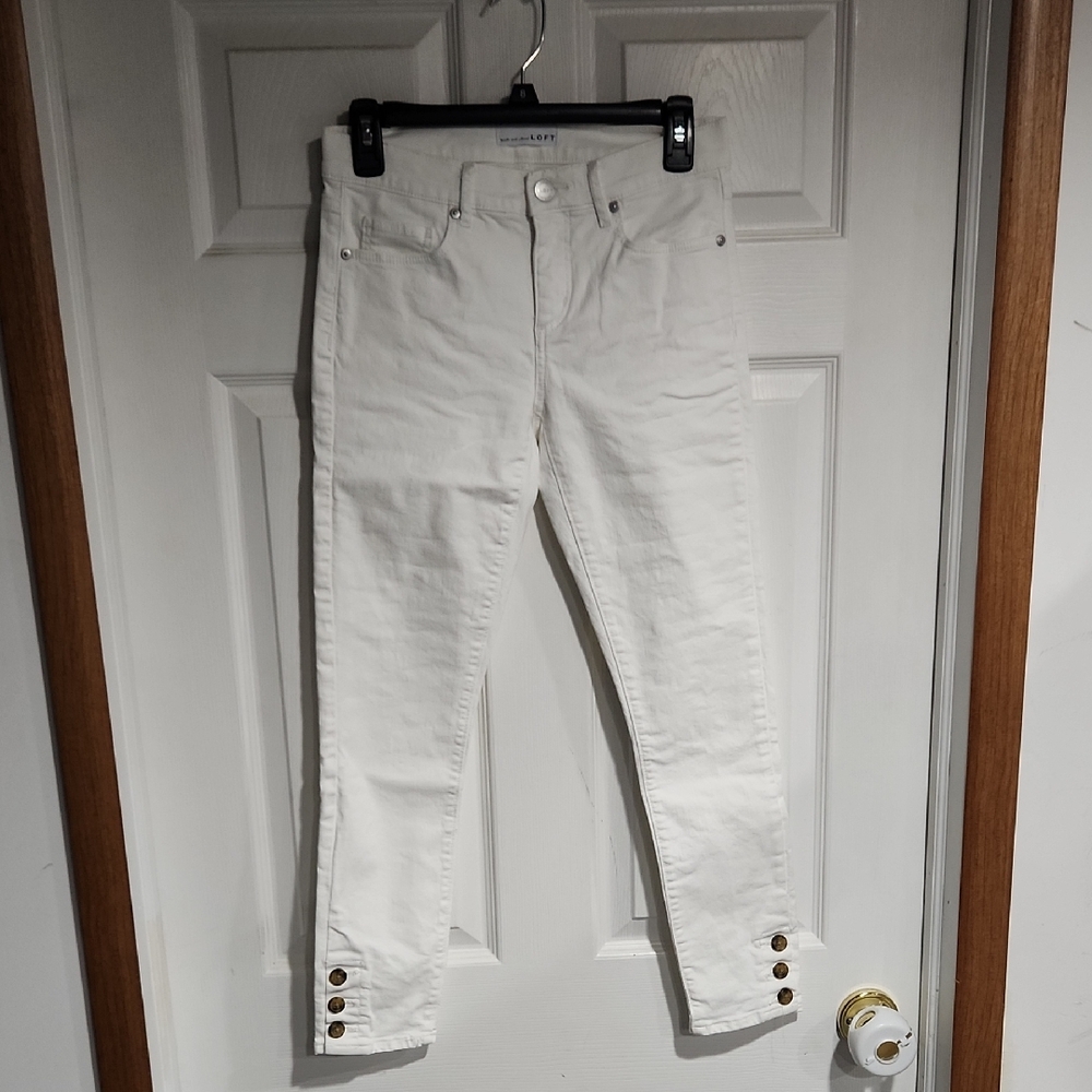 LOFT White Skinny Jeans with Button Detail